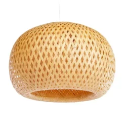 Abat jour tressé coloris bois en bambou - 46 x 46 x 22 cm