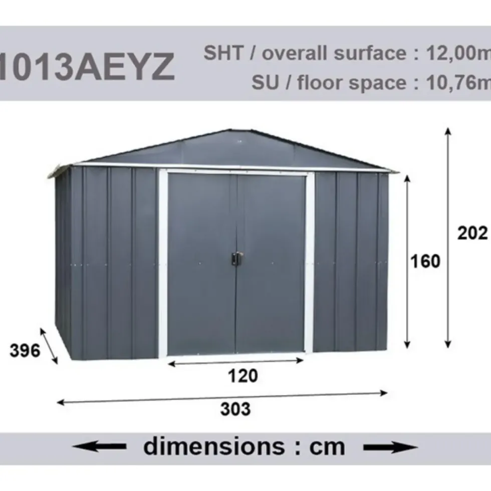 Abri de jardin métal sans plancher coloris anthracite Yardmaster Trigano - 10,76 m²