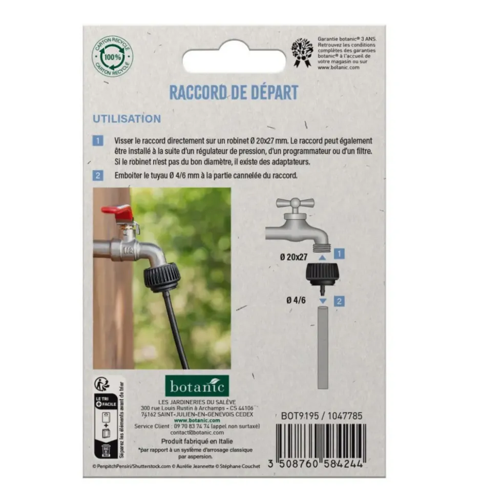Adaptateur femelle 20 x 27 mm cannelé pour tuyau 4/6 mm - Arrosage goutte à goutte