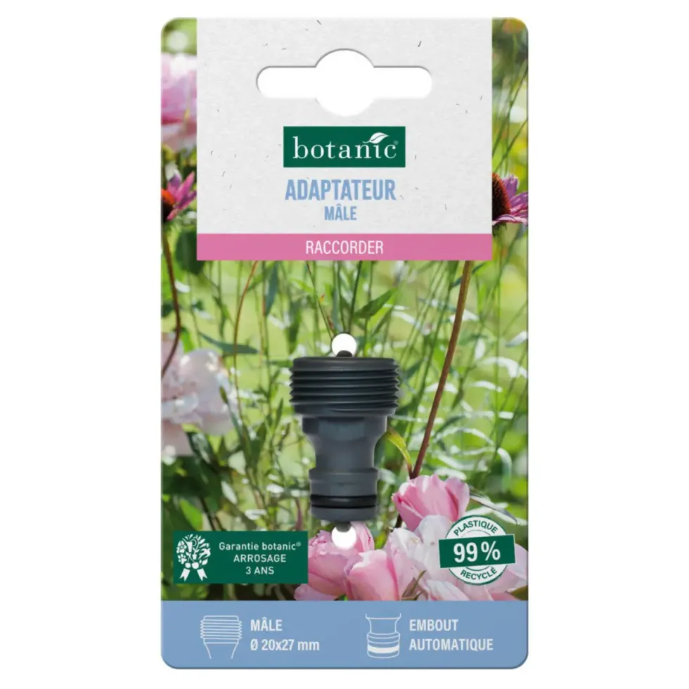 Adaptateur mâle botanic® - Ø 20 x 27 mm avec embout automatique pour arrosage