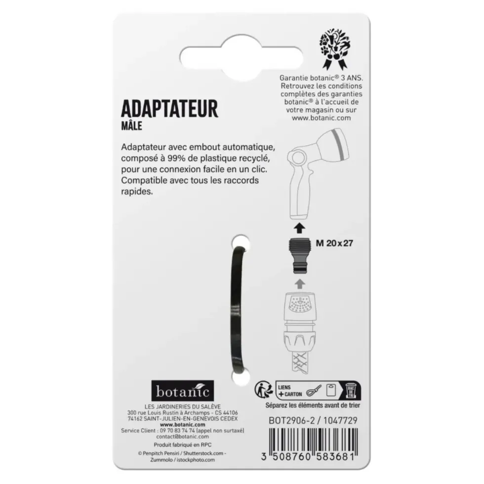Adaptateur mâle botanic® - Ø 20 x 27 mm avec embout automatique pour arrosage