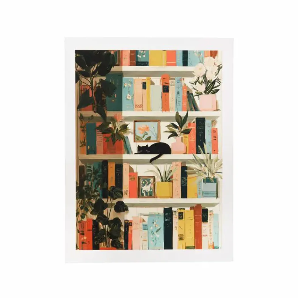 Affiche chat dans bibliothèque - 30 x 40 cm
