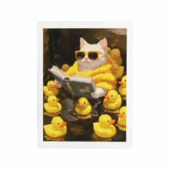 Affiche chat dans son bain avec canards - 30 x 40 cm