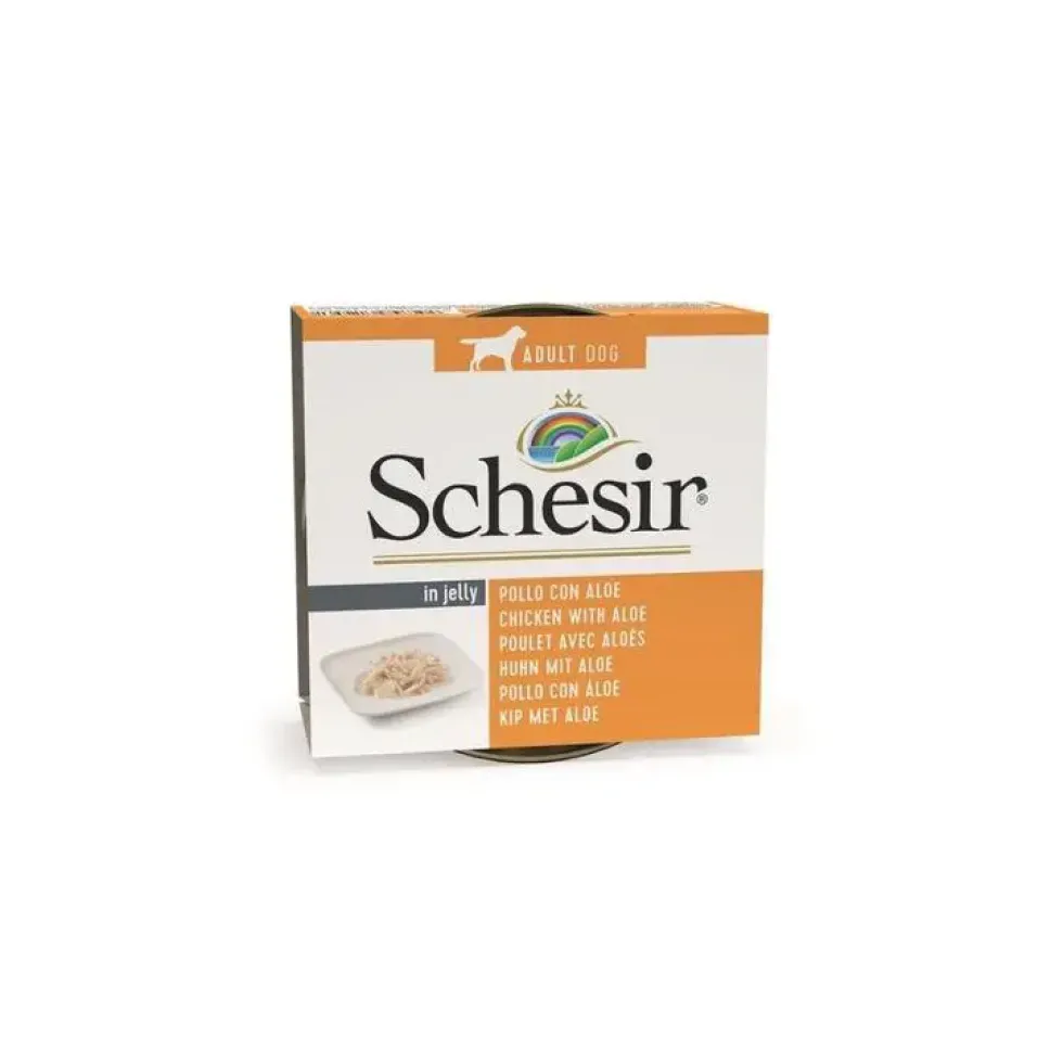 Aliment pour chien en boite Schesir Filets de poulet et aloès en gelée - 150 g