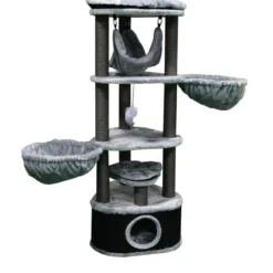 Arbre à chat avec panier et griffoir coloris gris Catharina Petrebels - 160 cm