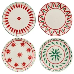 Assiette à dessert blanche, verte et rouge Venda - Ø 20,5 cm