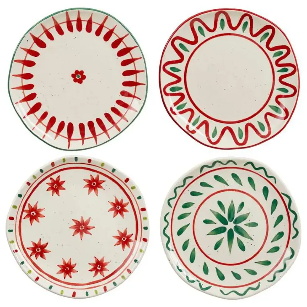 Assiette à dessert blanche, verte et rouge Venda - Ø 20,5 cm