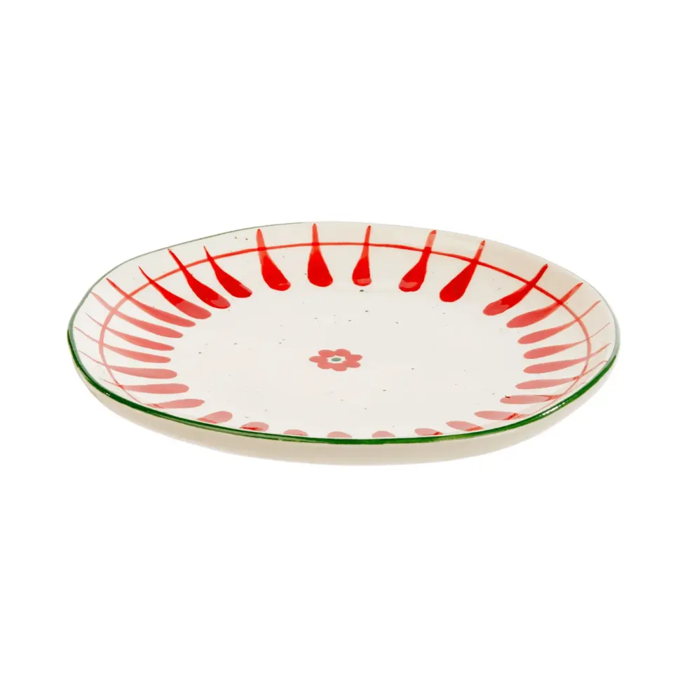 Assiette à dessert blanche, verte et rouge Venda - Ø 20,5 cm