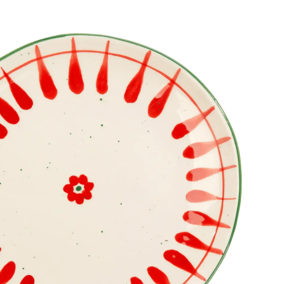 Assiette à dessert blanche, verte et rouge Venda - Ø 20,5 cm