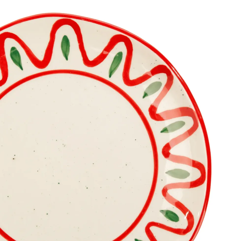 Assiette à dessert blanche, verte et rouge Venda - Ø 20,5 cm