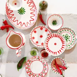 Assiette à dessert blanche, verte et rouge Venda - Ø 20,5 cm