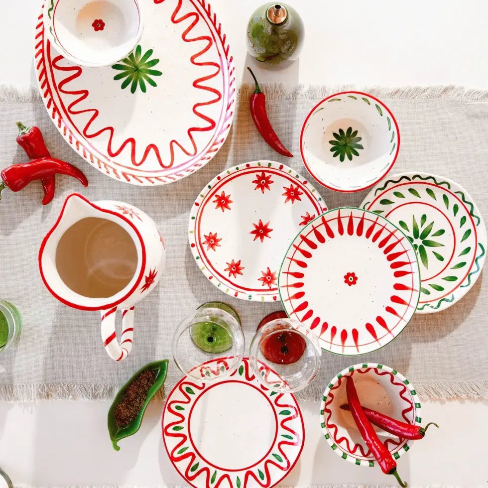 Assiette à dessert blanche, verte et rouge Venda - Ø 20,5 cm