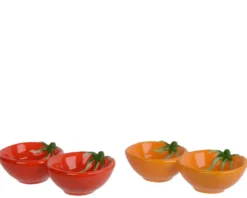 Assiette à tapas en dolomite colorée forme tomate - 9 x 17,4 x 4 cm