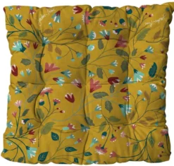 Assise de fauteuil matelassée en polyester/coton à motifs coloris cumin Cap Apolline - 46 x 46 x 9 cm