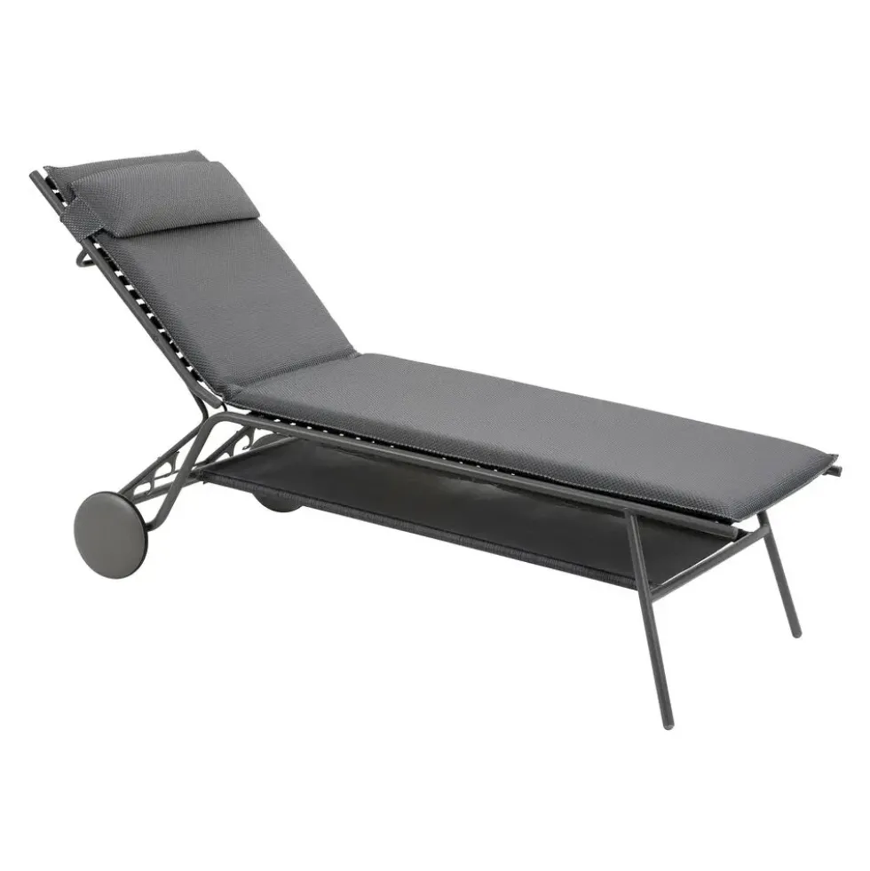 Bain de soleil Miami II haut Lafuma coloris gris en acier et titane et matelassé - 80 x 186 x 90 cm