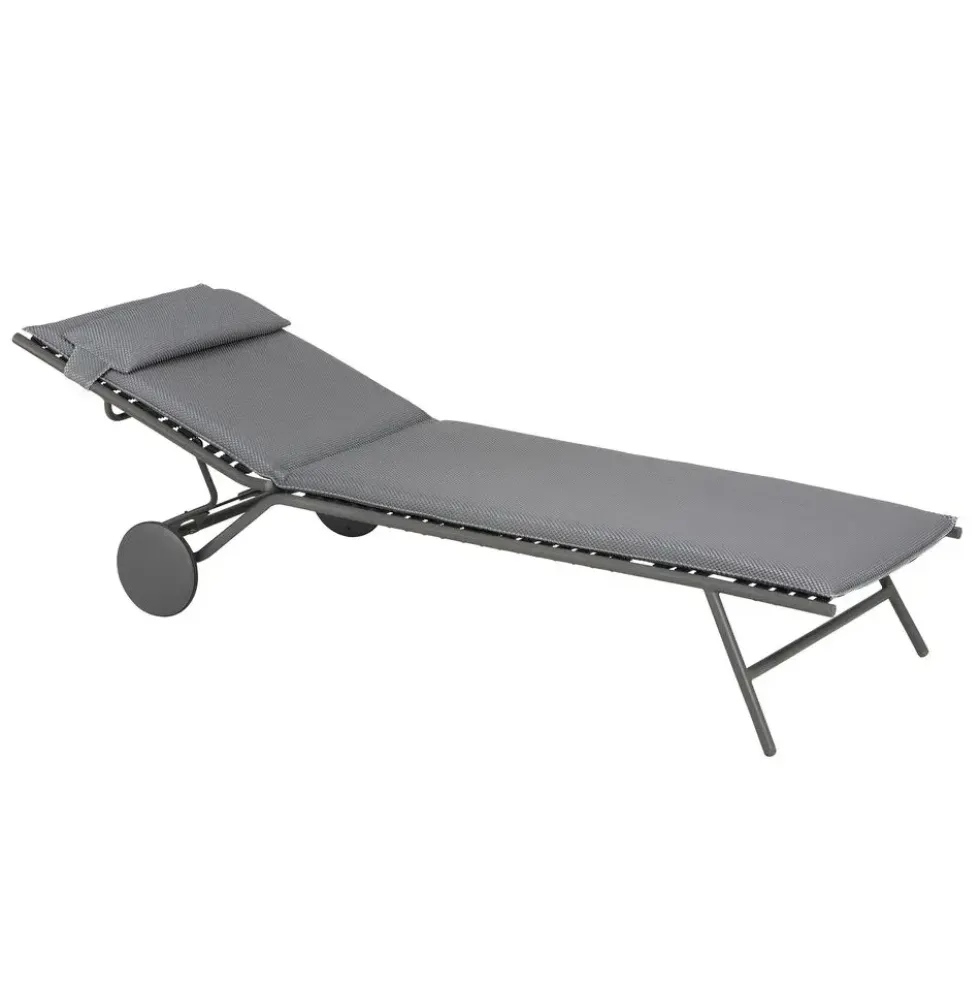 Bain de soleil Miami II Lafuma coloris gris en acier et titane et matelassé BeComfort® - 77 x 184 x 76 cm