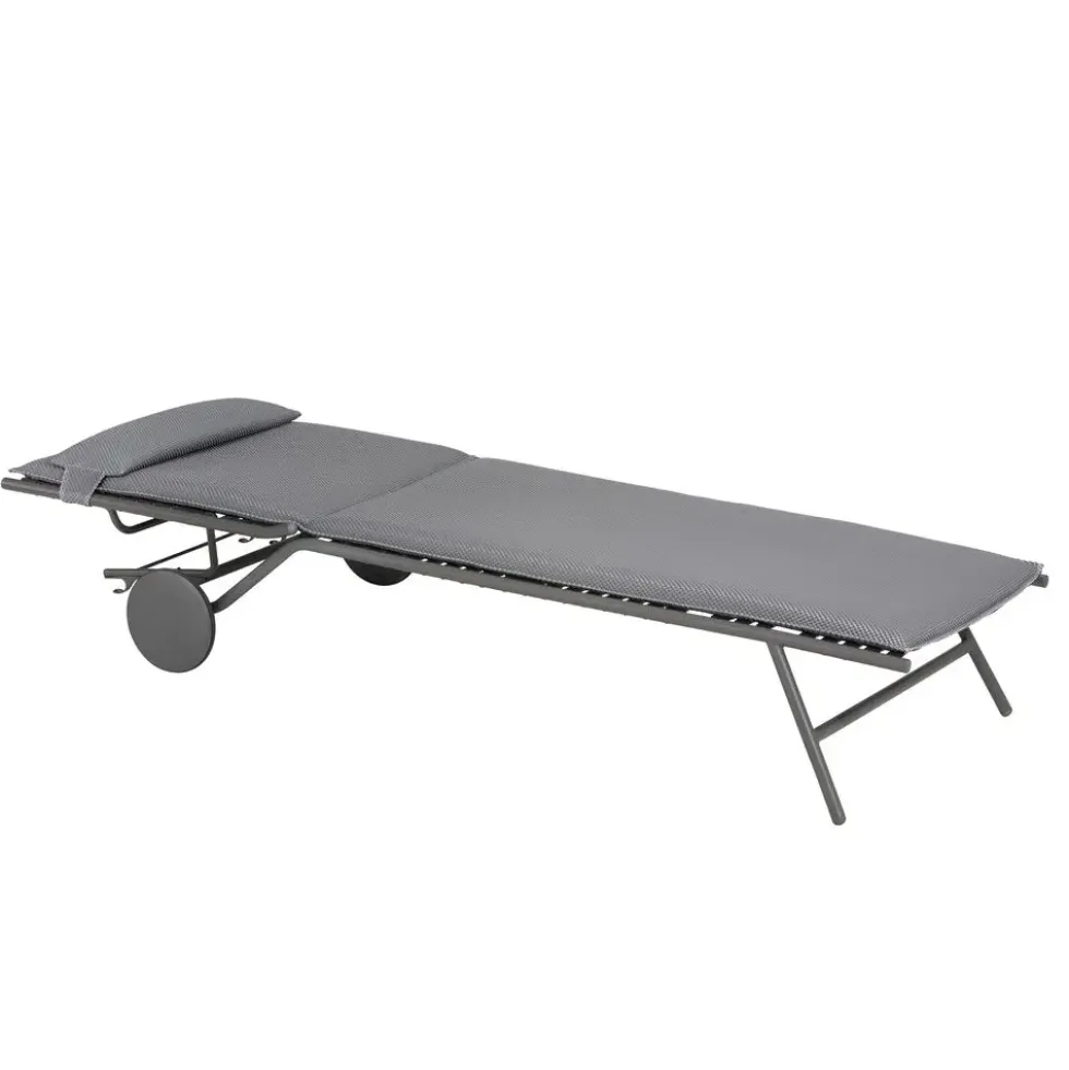 Bain de soleil Miami II Lafuma coloris gris en acier et titane et matelassé BeComfort® - 77 x 184 x 76 cm