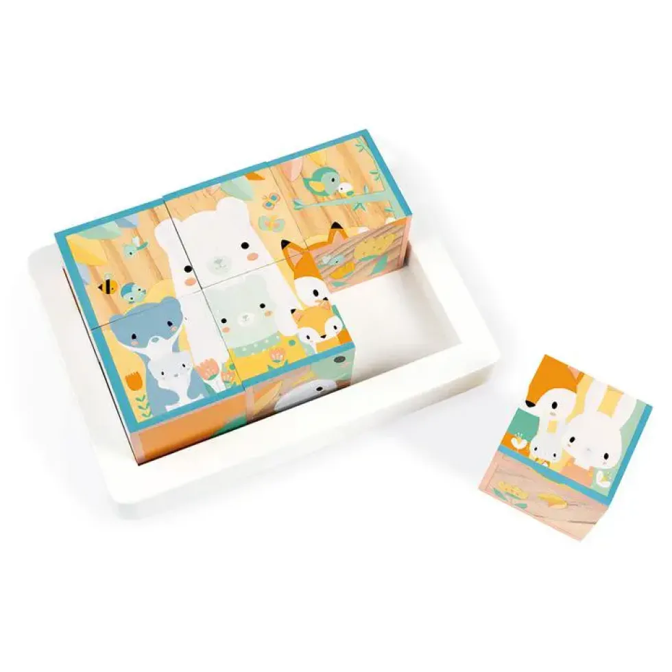 Barquette de 6 cubes pure en bois thème animaux – Dès 12 mois