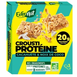 Barres protéinées bio croustiprotéine Evernat cacahuète & noix de coco - 120 g