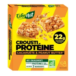 Barres protéinées bio croustiprotéine cacahuète & Peanut butter Evernat - 120 g