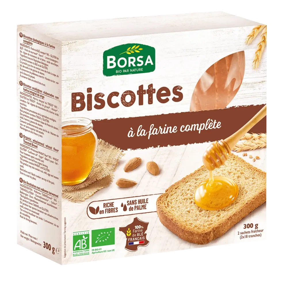 Biscottes à la farine complètes bio - 300 gr