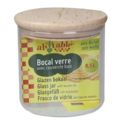 Bocal coloris transparent couvercle en bois Ah Table - 0,5 L