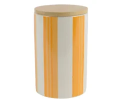 Bocal de conservation en porcelaine blanc et jaune rayé - Ø 10 x H 15,5 cm