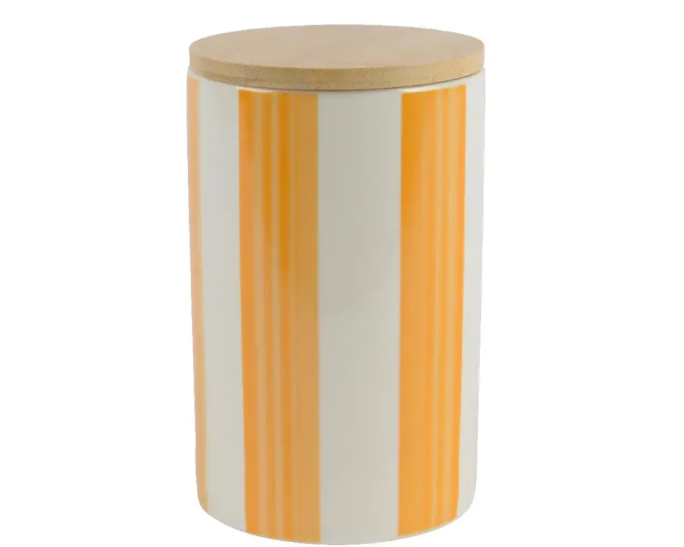 Bocal de conservation en porcelaine blanc et jaune rayé - Ø 10 x H 15,5 cm