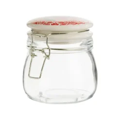 Bocal de stockage en verre et couvercle porcelaine rouge Rosso - 13 x 10 x 12 cm