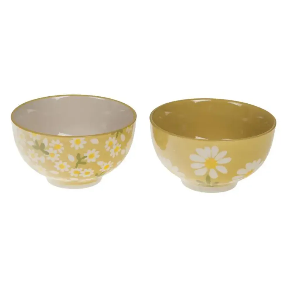 Bol en grès jaune à fleurs blanches Daisy - Ø 13,5 x H 7,5 cm