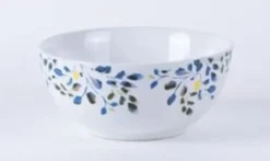 Bol en grès à motif végétal bleu et vert Althéa - Ø 15 cm