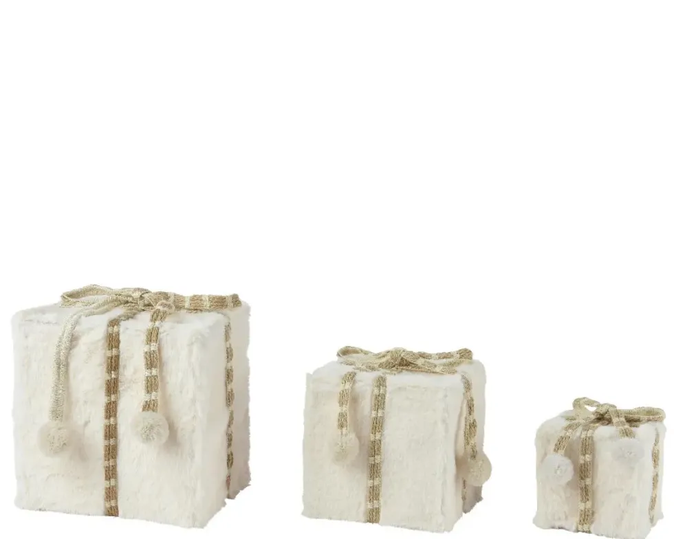 Boîte cadeau en fausse fourrure blanche moyen modèle - 16 x 16 x 16 cm
