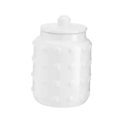 Boîte décorative en grès blanc à relief grand modèle - Ø 14 x H 19 cm