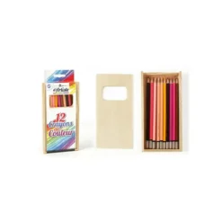 Boîte en bois de 12 crayons de couleur 19x10,5x2 cm