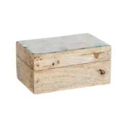 Boîte en bois de manguier à décor floral pêche moyen modèle - 16 x 11 x 7,5 cm
