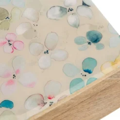 Boîte en bois de manguier à décor floral pêche moyen modèle - 16 x 11 x 7,5 cm