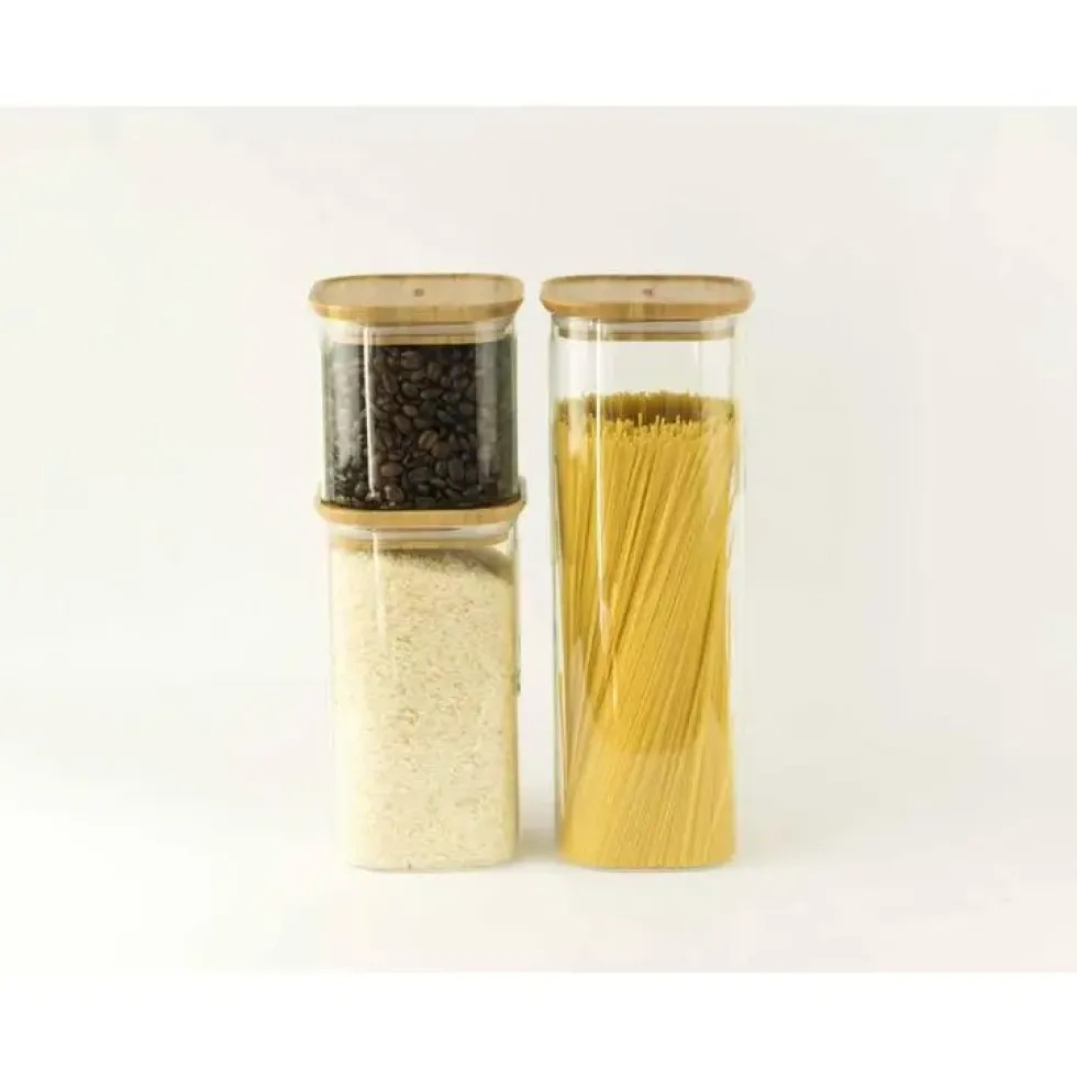 Boîte en verre empilable 2200 ml avec couvercle en bambou 11x11x30 cm