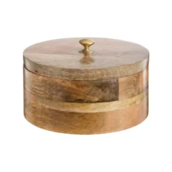 Boîte ronde avec couvercle en bois de manguier naturel - Ø 20 x H 10 cm