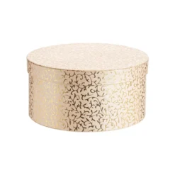 Boîte ronde en papier métallisé or à motif - 25 x 12 cm