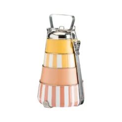 Boîte traditionnelle à 4 étages en acier inoxydable jaune et orange Tiffin - Ø 15 x H 28 cm