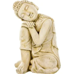 Bouddha penseur coloris beige en béton coulé - 33 x 33 x 58 cm