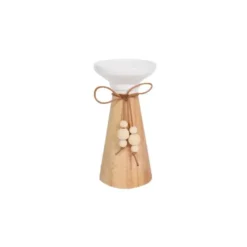 Bougeoir en bois et céramique avec nœud - Ø 9,5 x H 18 cm