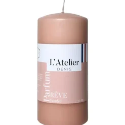 Bougie cylindrique taille L rose parfum rêve poudré L’Atelier de Denis - Ø 6,8 x H 14.5 cm