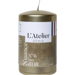 Bougie cylindrique taille S or L’Atelier de Denis - Ø 6,8 x H 11 cm