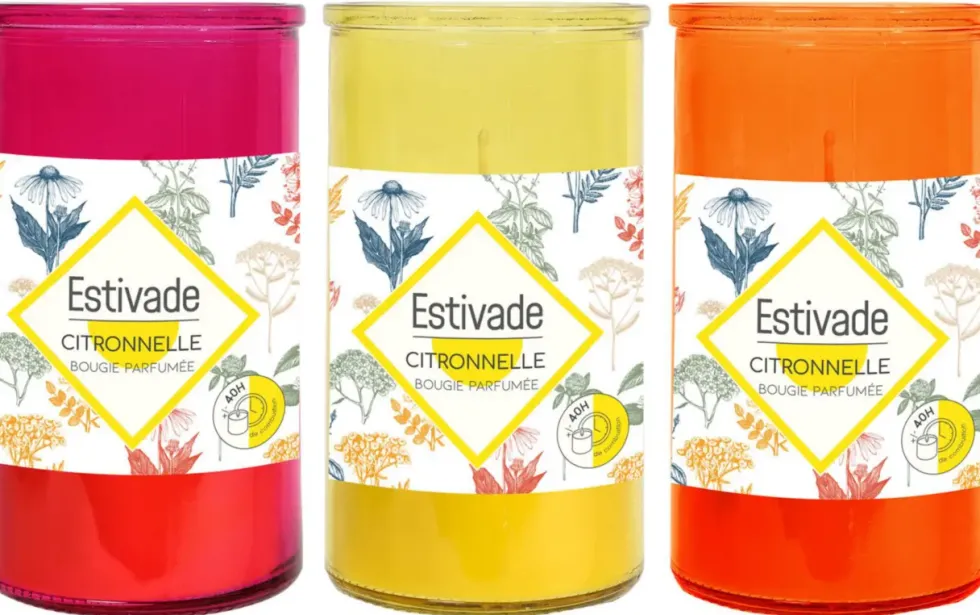 Bougie lampion citronnelle Estivade coloris multicolore en cire Denis & Fils - Ø 6,5 x 14 cm