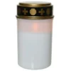 Bougie tombale blanche en plastique à LED effet flamme pour extérieur Toussaint - Ø 7,5 x H 12,5 cm