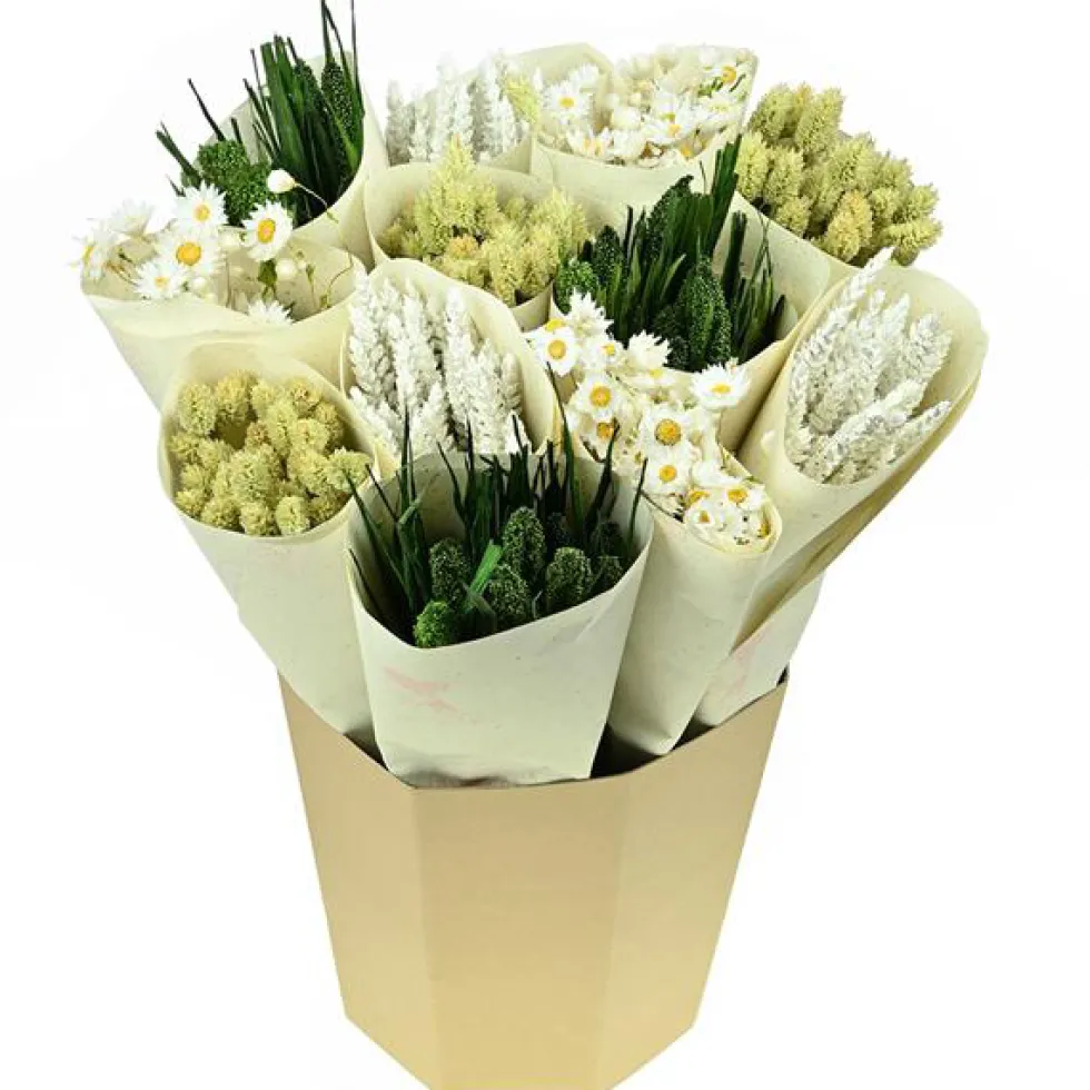 Bouquet de fleurs séchées botte vert et blanc Naturalys - 50 cm