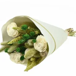 Bouquet de fleurs séchées Naturalys Sola S vert et blanc - 50 cm