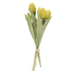 Bouquet de 5 tulipes jaunes en silicone Naturalys - 30 cm