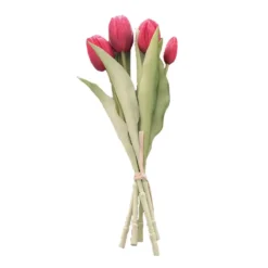 Bouquet de 5 tulipes rouges en silicone Naturalys - 30 cm